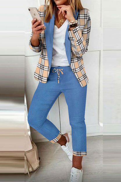 storexq Patchwork Plaid Undeniable Pant Suit