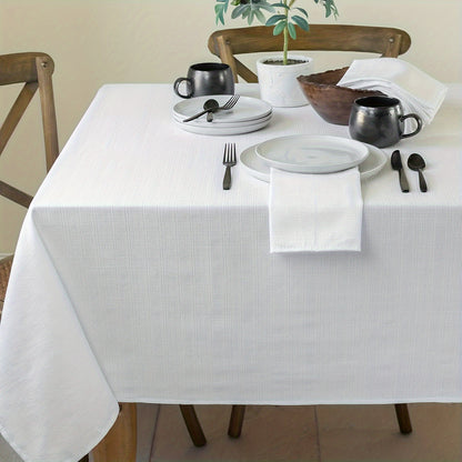 1pc White Plain Fabric Tablecloth - High-Quality Polyester Simple Style Table Cover with Modern Minimalist Design - Perfect for Dining and Coffee Tables