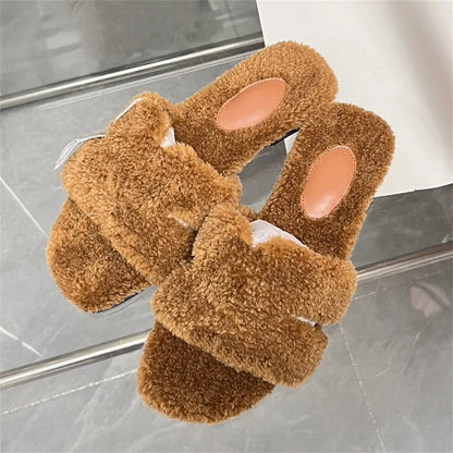 Designer fur slides Slippers for Warm and Cozy Winter Wool Slides Skin Soft Furry Sandals Winter Letters Warm Comfortable Fuzzy Girl Flip Flop Oran Slipper Women size