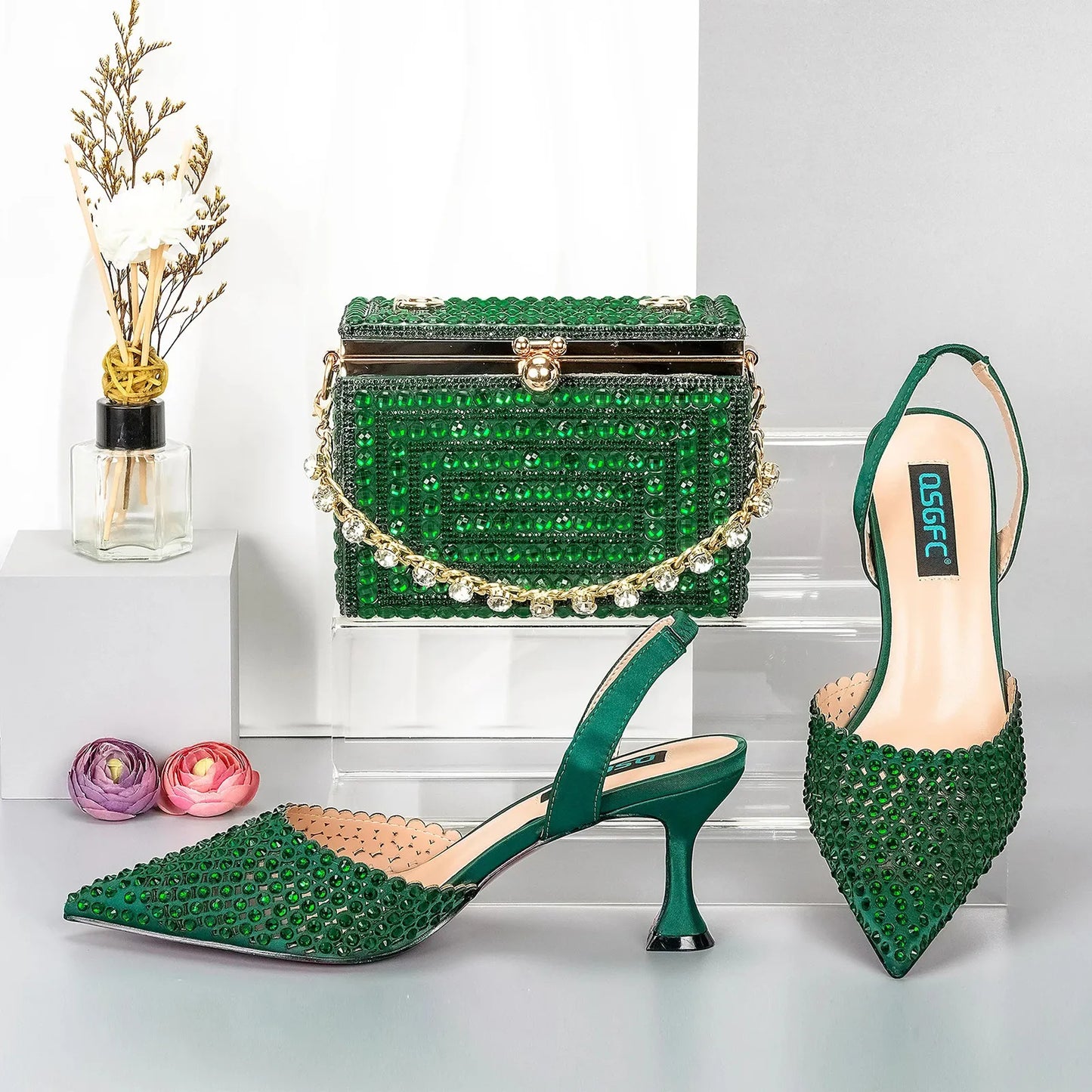 Doershow come Matching Women Shoe and Bag Set Decorated gold Nigerian Shoes Italy set HGG137 240615