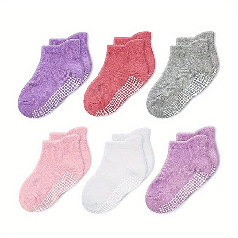 6/12 Pairs Non-Slip Socks With Grippers - Ankle Style For Little Girls And Boys, Infants, Toddlers, Children