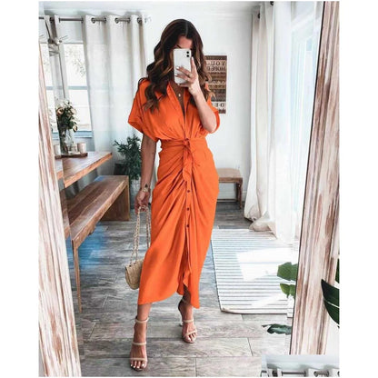 Casual Dresses Retail Women Shirt Designer Commuting Plus Size S3Xl Long Dress Fashion Forged Face Clothing Drop Delivery Apparel Wom Dhkj1