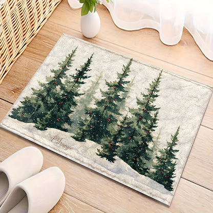 1pc Ultra Soft Microfiber Christmas Tree Snow Scene Non-Slip Bath Mat, Quick Dry Absorbent, Machine Washable, Stain Resistant, Rectangle Polyester Rug for Bathroom, Kitchen, Shower, Ideal for Holiday Decor, Fluffy Plush Winter Decor Decoration