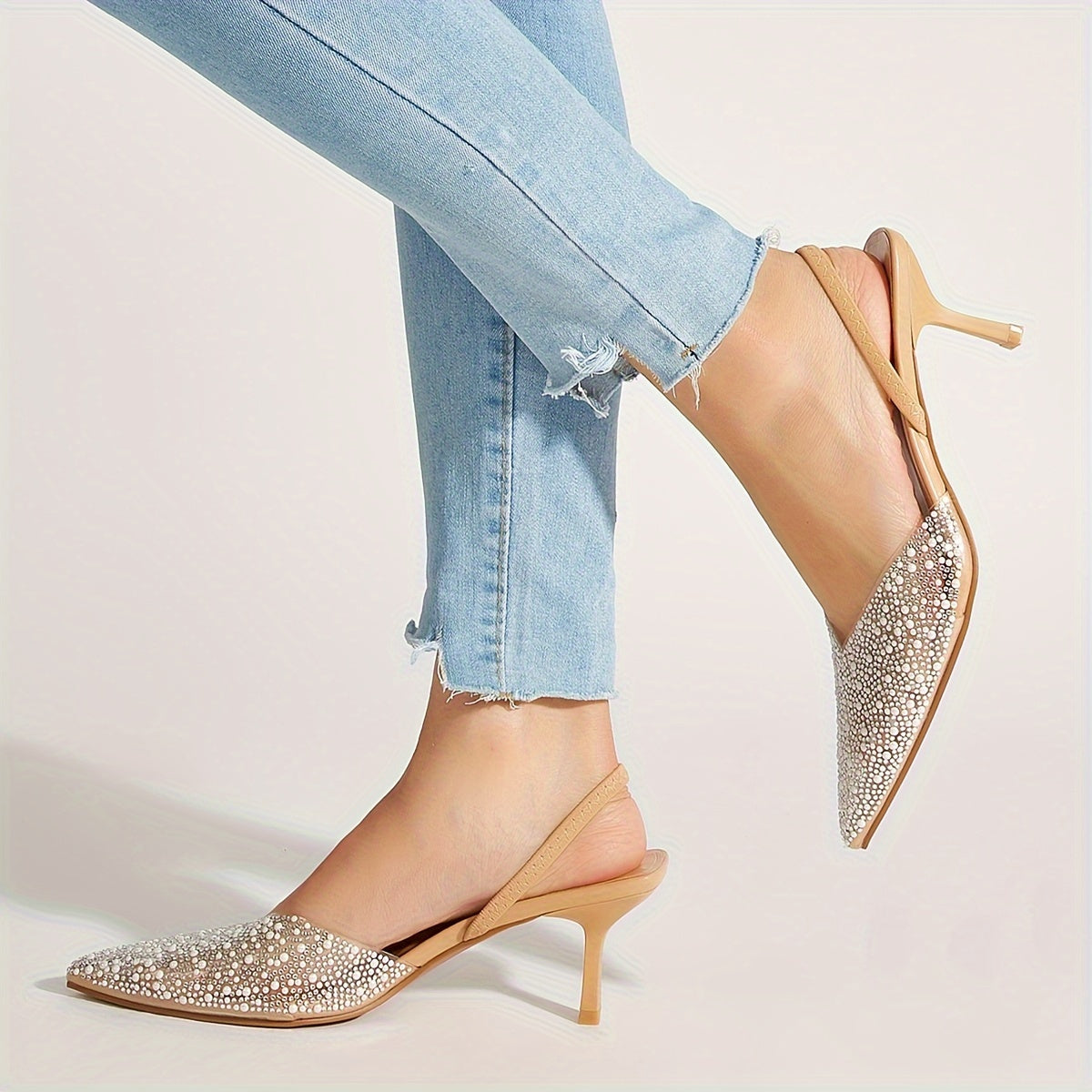 Elegant High Heel Stiletto Slingback Pumps - Breathable Pointed Toe Shoes with Rhinestone Decor, PVC Upper, Rubber Sole, Synthetic Leather Insole - Perfect for Summer Going Out and Fashion Events