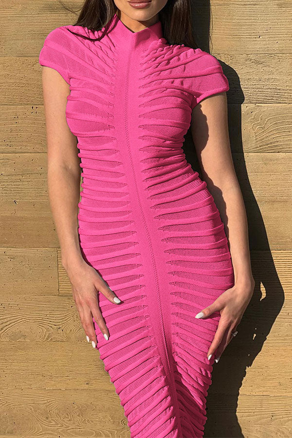 storexq Patchwork Feminine Bodycon Knitted Midi Dress