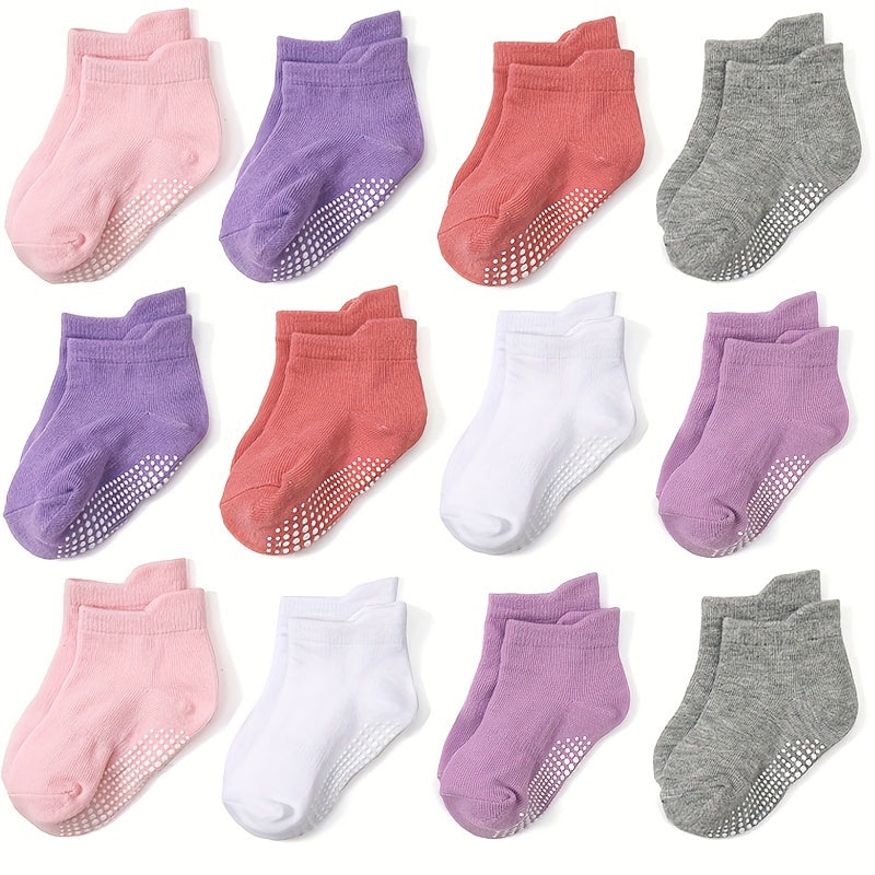 6/12 Pairs Non-Slip Socks With Grippers - Ankle Style For Little Girls And Boys, Infants, Toddlers, Children