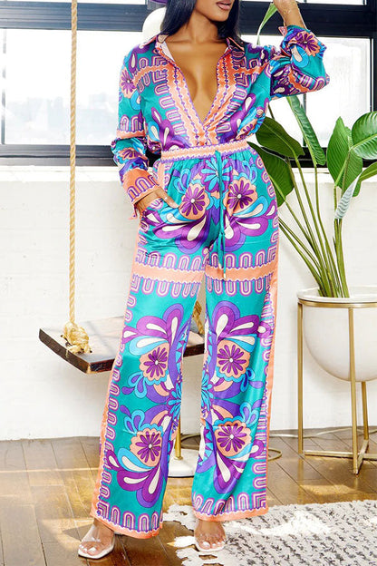 storexq Tribal Print Patchwork Laid Back Pant Suit