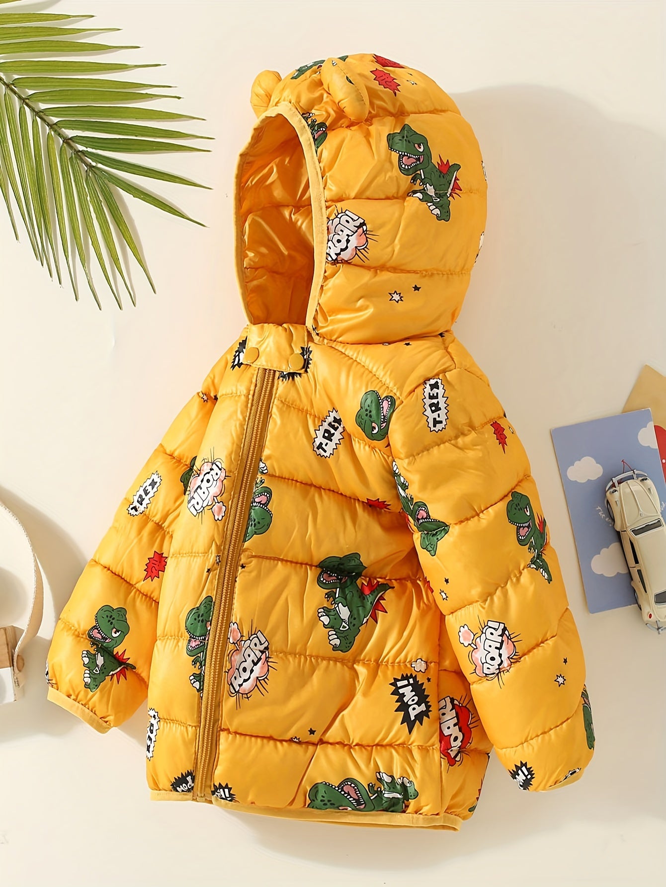 Toddler Boy Dinosaur Pattern Hooded Padded Jacket