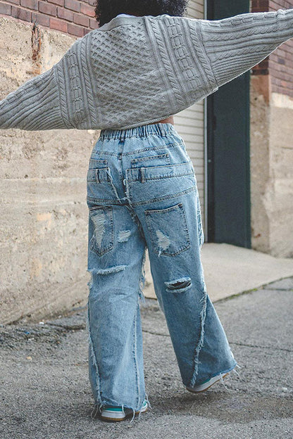 storexq Patchwork Ripped Burrs Cool Low Waist Jeans