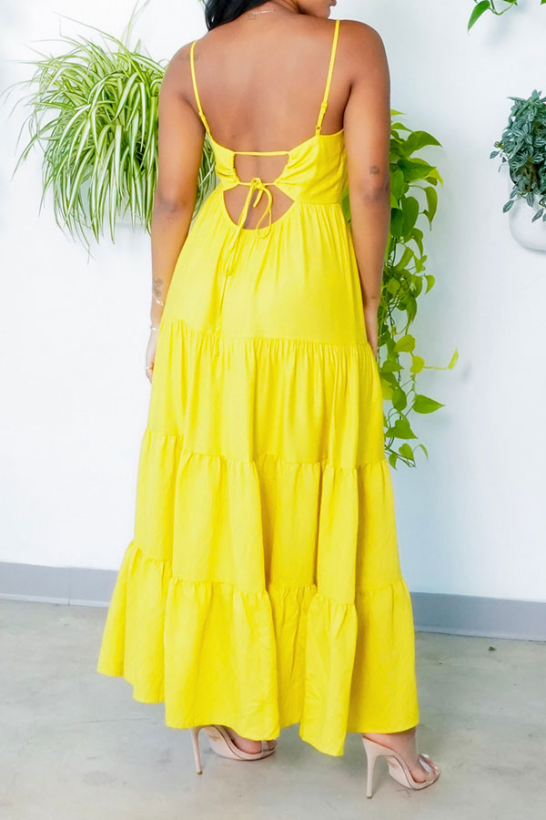 storexq Solid Color Romantic Backless Maxi Dress