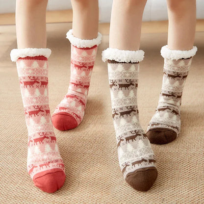 Christmas Women Fuzzy Thermal Sock Plush Grip Hemp Winter Soft Female Home Indoor Warm Bedroom Non-slip Thick Slipper Floor Sock