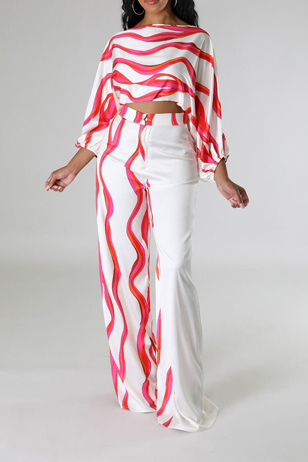 storexq Ripple Print Urban Wide Leg Pant Suit