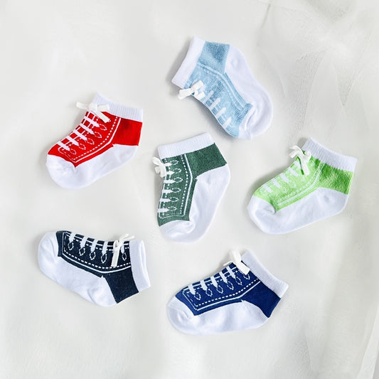 3/6 Pairs Of Baby Boys Mixed Colors Short Crew Socks, Breathable Comfortable Sport Socks For Infant Newborn Toddlers