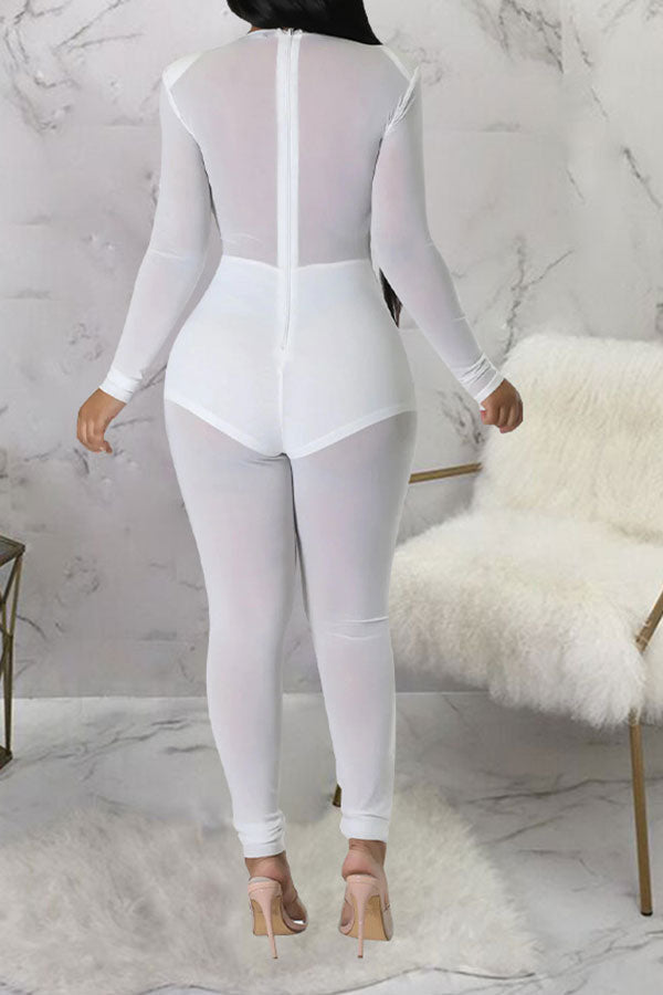 storexq Solid Color Smart See-Through Jumpsuit