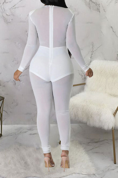 storexq Solid Color Smart See-Through Jumpsuit