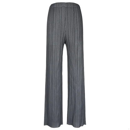 Womens Casual Elegant Womens Miyake Pleated Designer Loose Straight Pleated Trousers High Waist Wide Leg Black Pants 240311