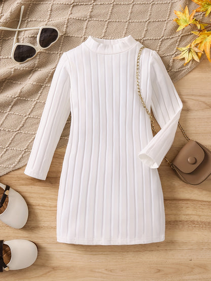 93% Cotton Elegant Ribbed Knit Long Sleeve Dress for Girls - Soft, Warm, and Breathable Fabric - Perfect for Fall, Winter, and Christmas Gift Ideas