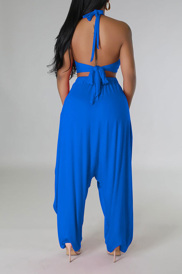 storexq Solid Color Hippy Lace-Up Harem Pant Suit