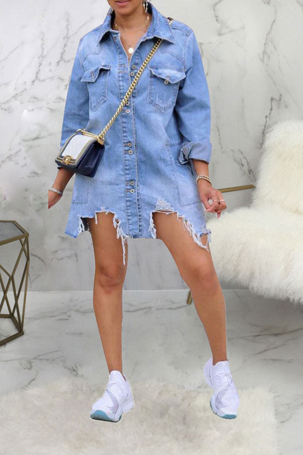 namcoverse Denim Striking Single Breasted Mini Dress