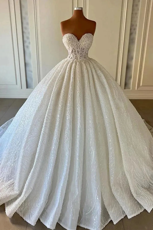 Vintage sequins lacefull Ball Gown Wedding Dress for bride Sweetheart fullace Bridal Gown Lace Sequins Beads Sweep Train mariage countries