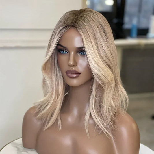 Brazilian Short Human Hair Wig Sale 13x4 Ash Honey Blonde Highlight Lace Frontal Wig for Women Natural Wave Glueless Synthetic Bob Wig