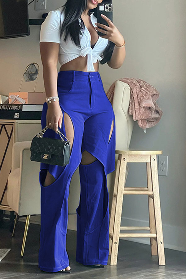 storexq Patchwork Cutout Whimsical Irregular Pants