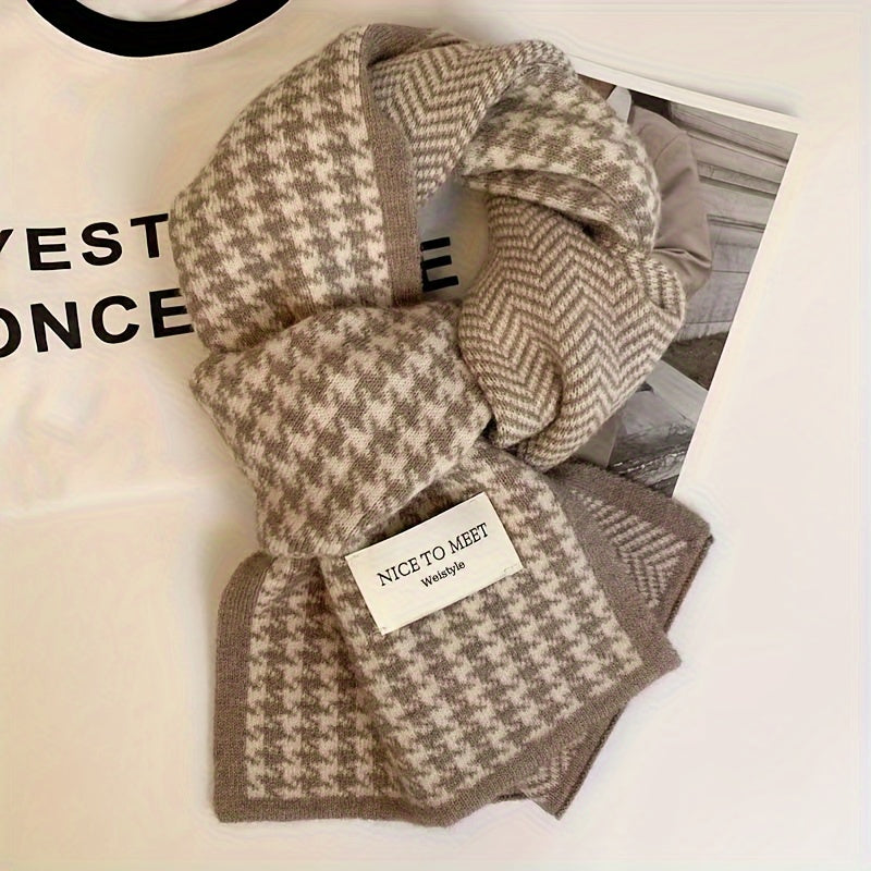 1pc Houndstooth Woolen Knit Winter Scarf For Men And Women