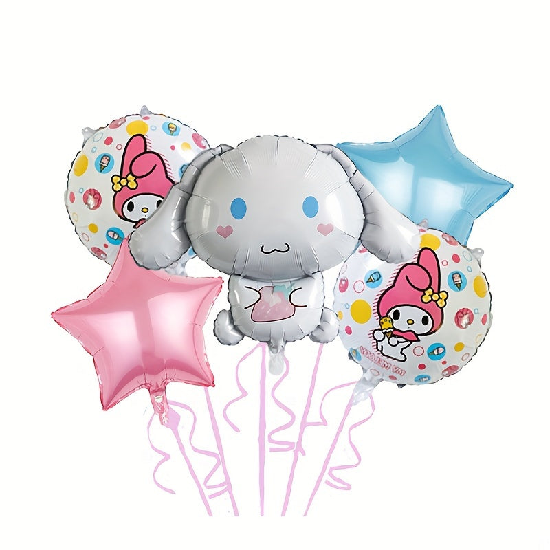 5pcs Sanrio My Melody & Cinnamoroll Star Foil Balloon Set - Perfect for Birthday, Christmas, Easter & Valentine's Day Celebrations