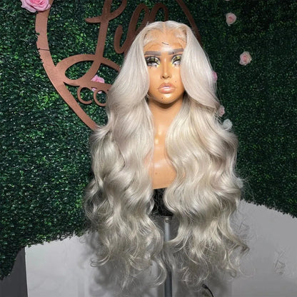 13x4 Transparent Lace Frontal Wig Human Hair Colored Platinum Blonde Wig White #60 Loose Wave HD lace Synthetic Wigs For Women