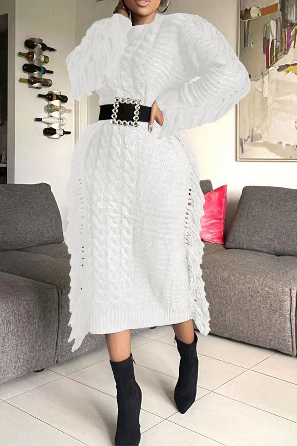 storexq Tassel Patchwork Whimsical Knitted Midi Dress