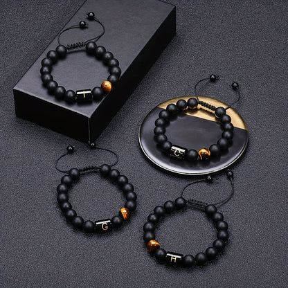 1pc Stunning 26-Letter 10MM Synthetic Stone Bead Adjustable Rope Chain Woven Bracelet - Fashionable Accessory for Men and Women - Ideal Gift for Friends and Family - Durable and Comfortable to Wear