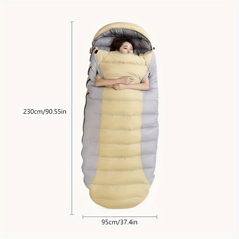 Egg-Shaped Down Sleeping Bag: Full-Season, Zippered, 1-Person, 14+ Years, Nylon Fabric, Insulated with Duck Down, Suitable for 0-19°F