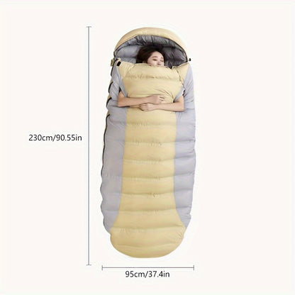 Egg-Shaped Down Sleeping Bag: Full-Season, Zippered, 1-Person, 14+ Years, Nylon Fabric, Insulated with Duck Down, Suitable for 0-19°F