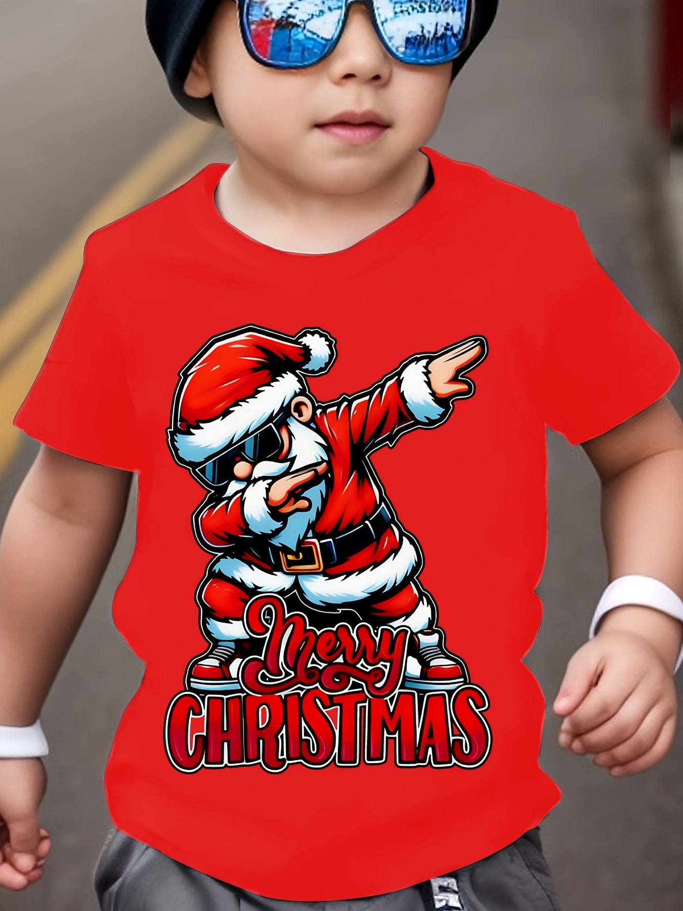 Merry Christmas Santa Print Youngsters' T-Shirt - Casual Short Sleeve Top for Boys & Girls, Perfect for Spring/Summer/Fall