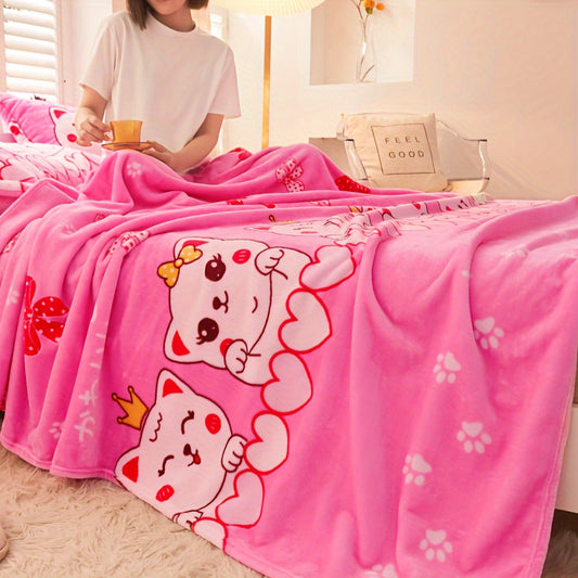 1pc Cute Cartoon Print Blanket, Flannel Blanket, Soft Warm Throw Blanket Multi-purpose Blanket For Couch Sofa Bed Office Camping Travelling