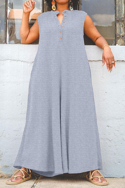 storexq Solid Color Relaxed Wide Leg Jumpsuit