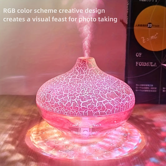 1pc Ultrasonic Humidifier 300mL, USB Powered, Nano Mist Aroma Diffuser with RGB Crystal Crack Design & Silent Operation for Multiple Room Types