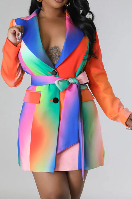 storexq Rainbow Gradient Pretty Belted Mini Dress