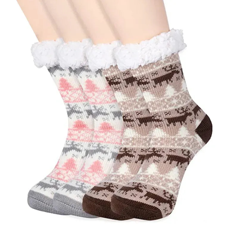 Christmas Women Fuzzy Thermal Sock Plush Grip Hemp Winter Soft Female Home Indoor Warm Bedroom Non-slip Thick Slipper Floor Sock