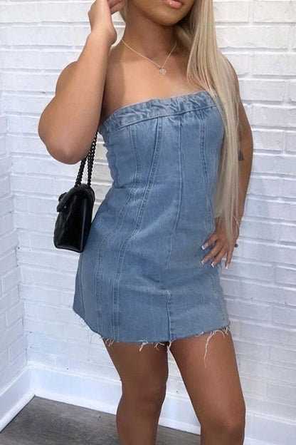 storexq Patchwork Modern Denim Mini Dress