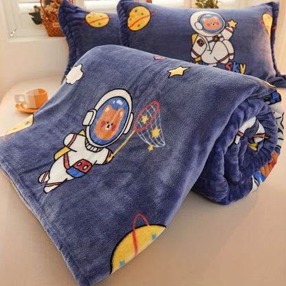 1pc Cute Cartoon Print Blanket, Flannel Blanket, Soft Warm Throw Blanket Multi-purpose Blanket For Couch Sofa Bed Office Camping Travelling