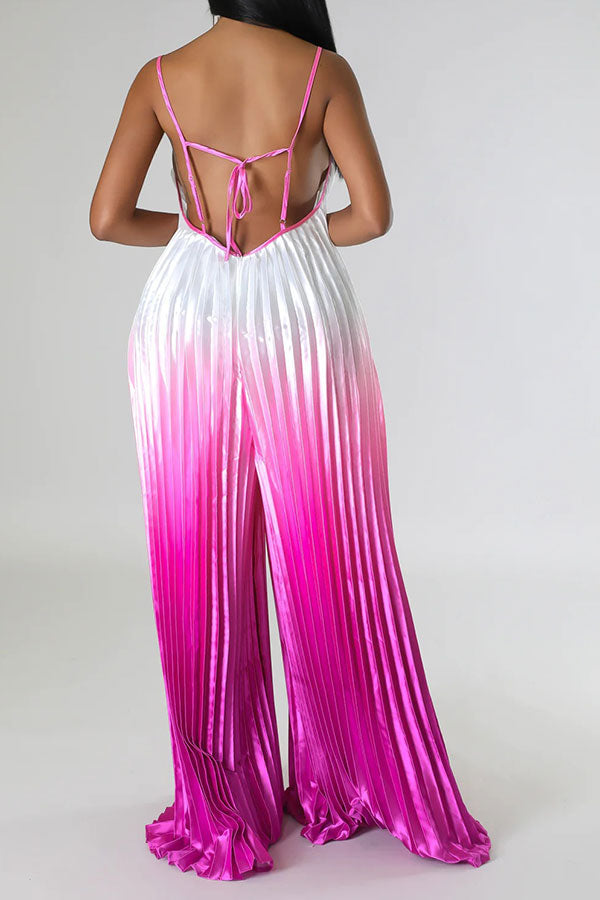 storexq Gradient Striking Wide Leg Pleated Jumpsuit