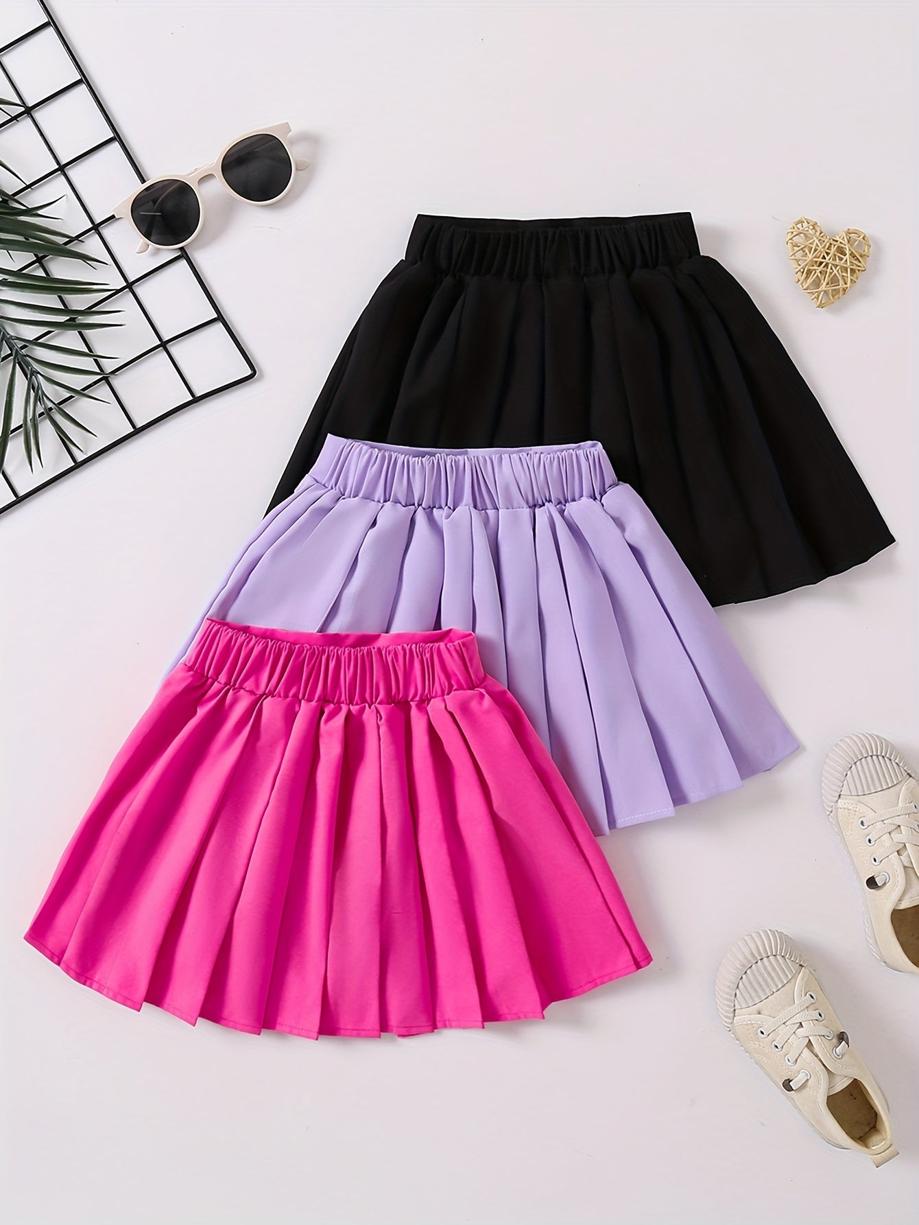 3pcs Girls Heart Graphic Pleated Skirt Set Preppy Style Party Gift