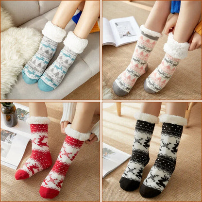 Christmas Women Fuzzy Thermal Sock Plush Grip Hemp Winter Soft Female Home Indoor Warm Bedroom Non-slip Thick Slipper Floor Sock