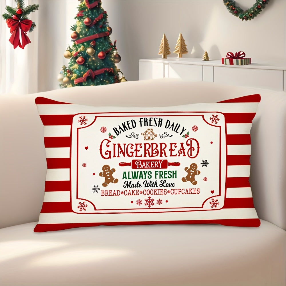 1pc Rustic Gingerbread Christmas Throw Pillow Cover - Vibrant Festive Farmhouse Holiday Decor with Polyester Zippered Cushion Case - Perfect for Couch Sofa, Living Room, Bedroom, Hand Wash Only, 11.8x19.7in/17.7x17.7in Size