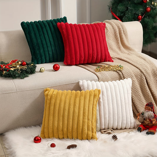 1pc Contemporary Style Christmas Striped Throw Pillow Cover, Soft Plush Faux Fur Decorative Cushion Case, Reversible with Zipper, Machine Washable, Polyester Fabric, for Living Room Decor, Assorted Colors