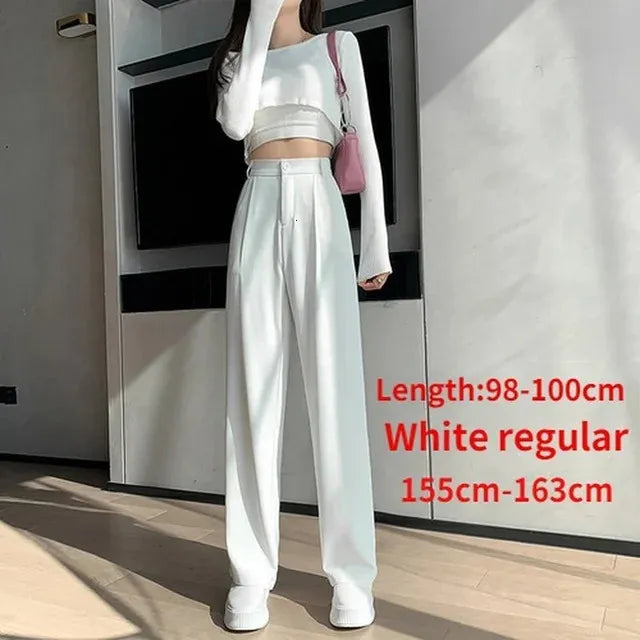 Casual High Waist Loose Wide Leg Pants for Women Spring Autumn Female Floor-Length White Suits Pants Ladies Long Trousers 240116