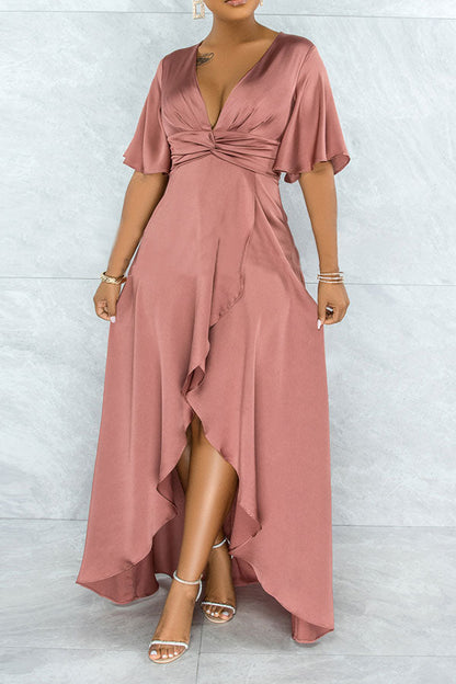 storexq Plain Glamorous Knotted High Low Slit Maxi Dress