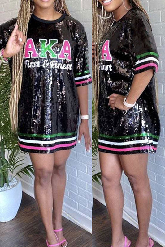 storexq Patchwork Letter Sequined Boyish Mini Dress