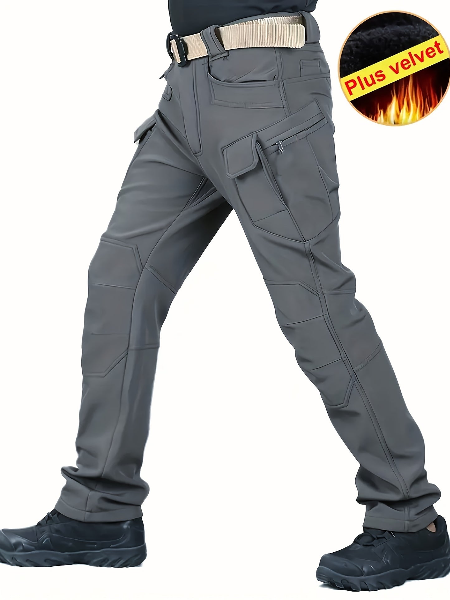 Ultimate Thermal Tactical Fleece Lined Pants - Overalls with Waterproof, Windproof, and Multi-Pocket Design for Outdoor Enthusiasts - Ideal for Hiking, Camping, Trekking, and Military Activities with Loose Fit and Cargo Style